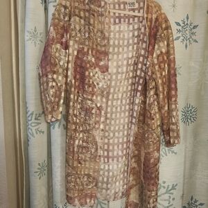 R&M Richards Metallic Rose Gold and Beige Open-Front Tunic